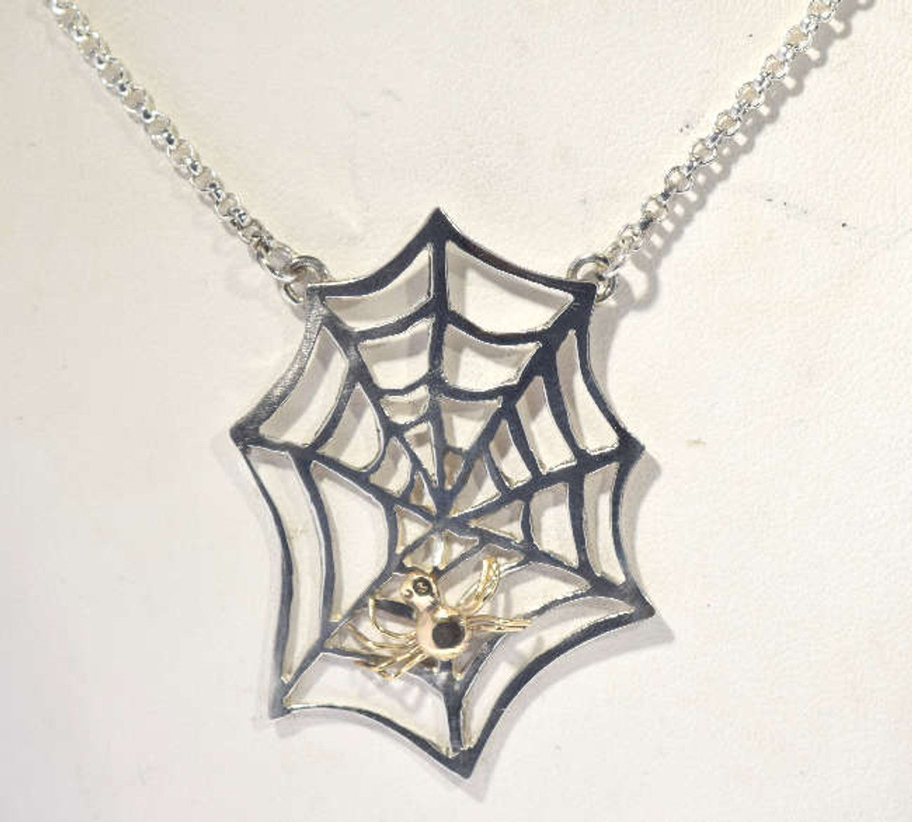 Cobweb Single Spider Two Tone Necklace