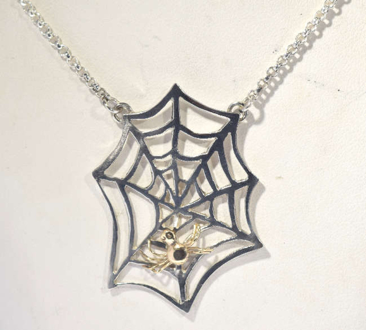 Spider Web Single Spider Two Tone Necklace