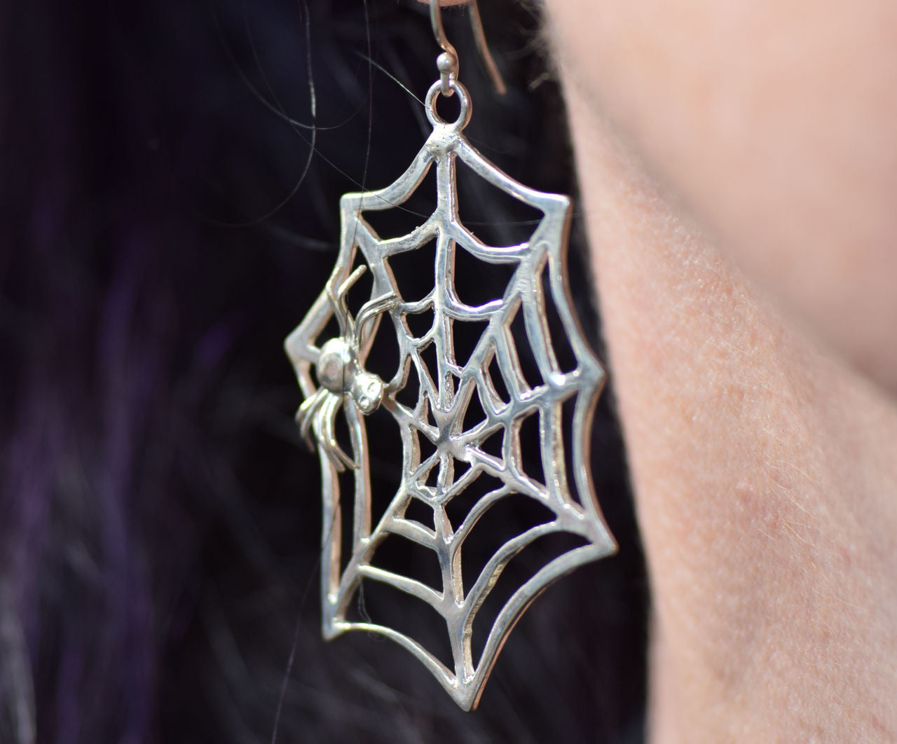 Spider Web & Single Spider Dangle Earrings