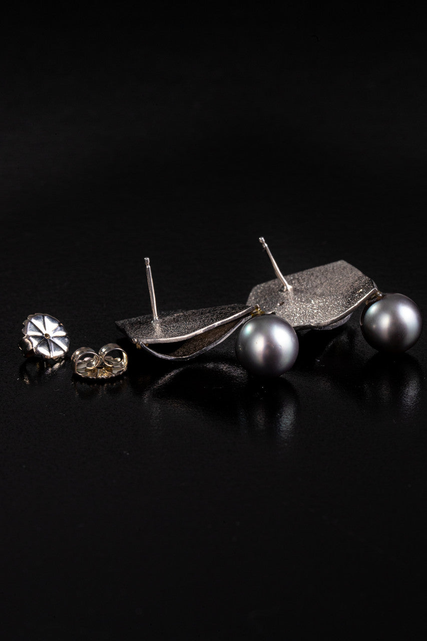 Indicolite Tourmaline & Tahitian Two Tone Earrings