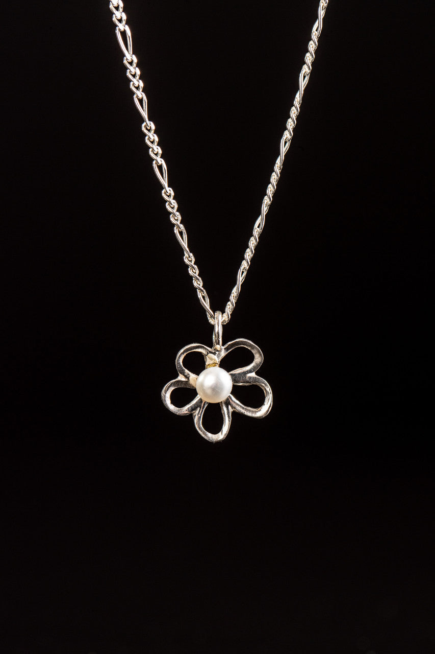 Pearl Open Flower Sterling Pendant