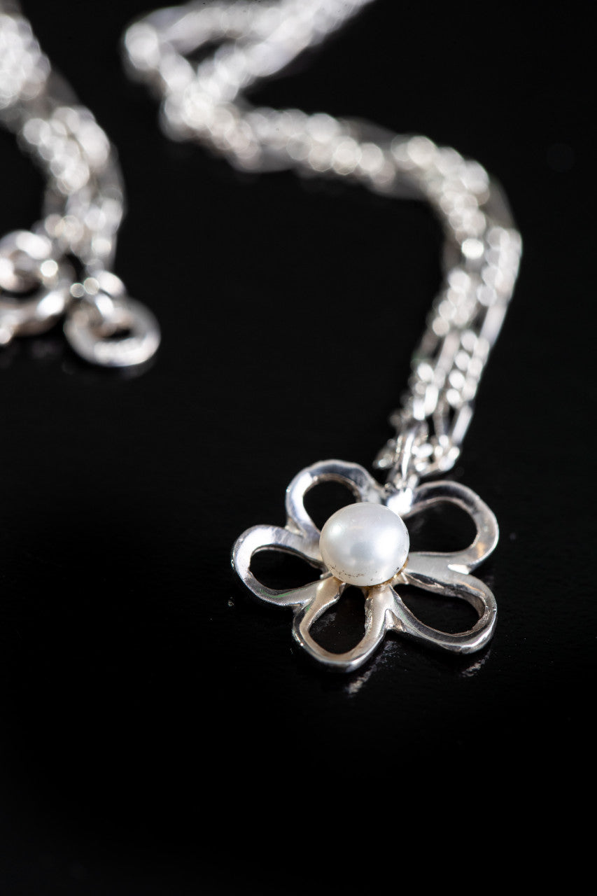 Pearl Open Flower Sterling Pendant