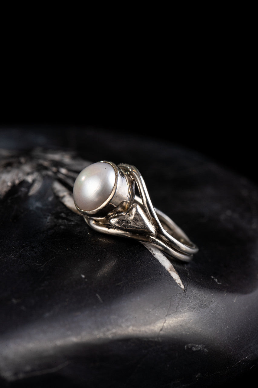 Pearl Double Heart Sterling Ring