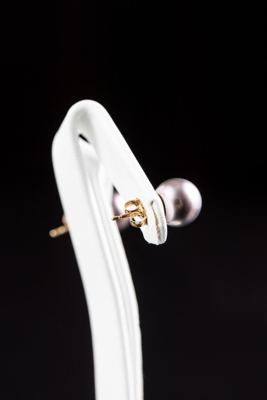 Grey-Black Tahitian Pearl Gold Studs