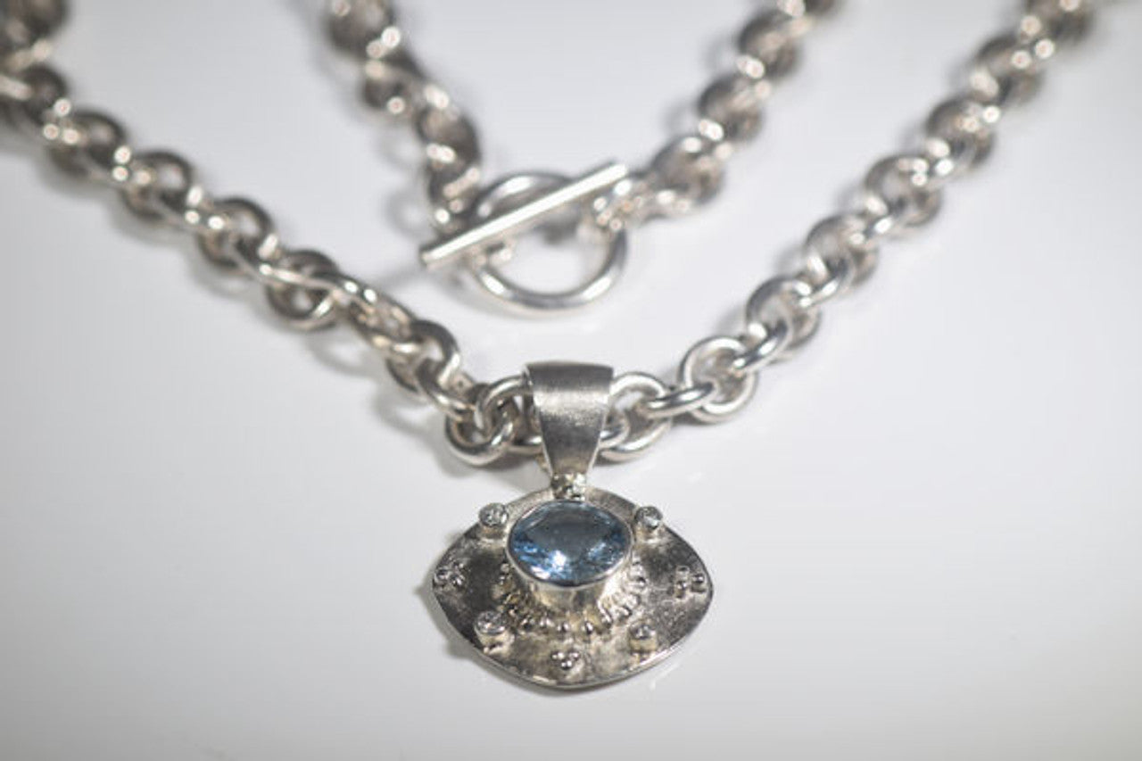 Aquamarine and Diamond Antique Sterling Necklace