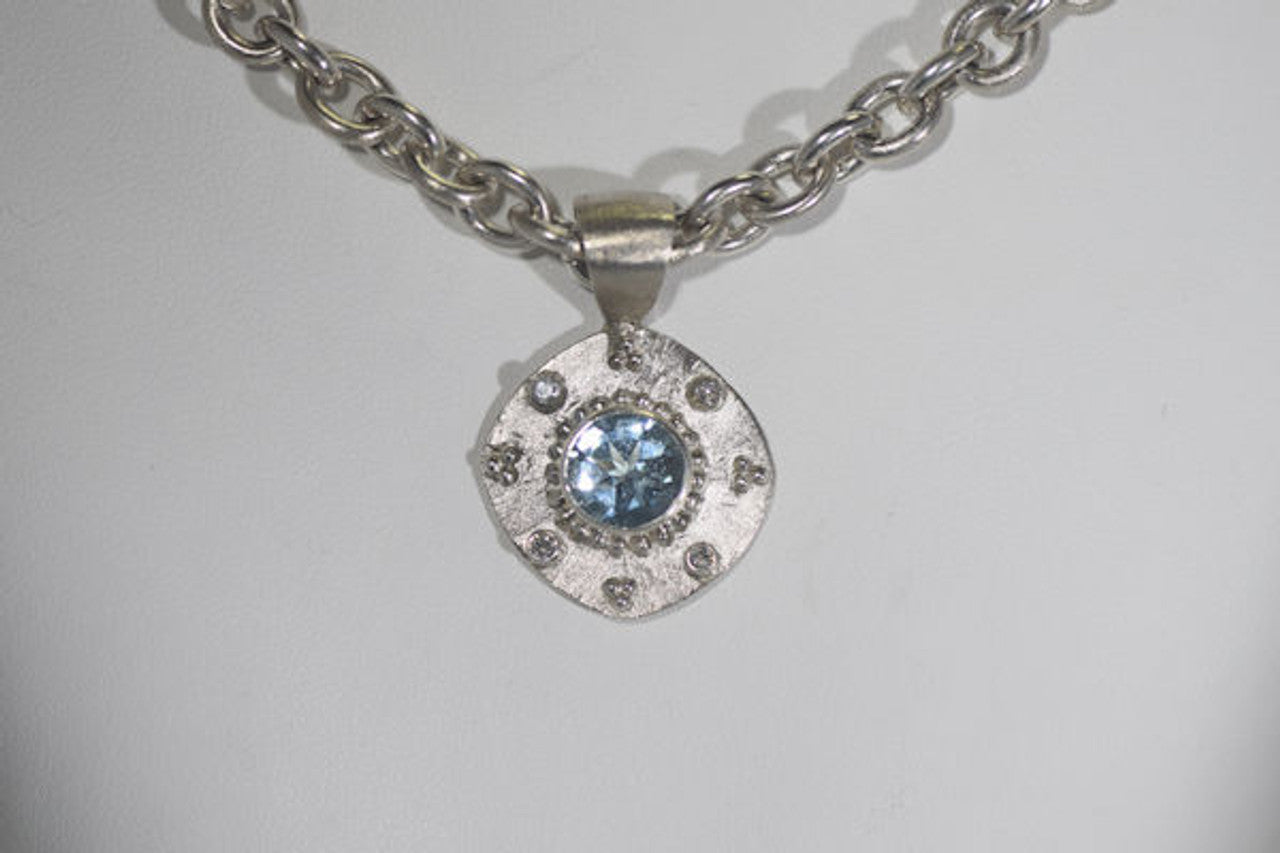 Aquamarine and Diamond Antique Sterling Necklace