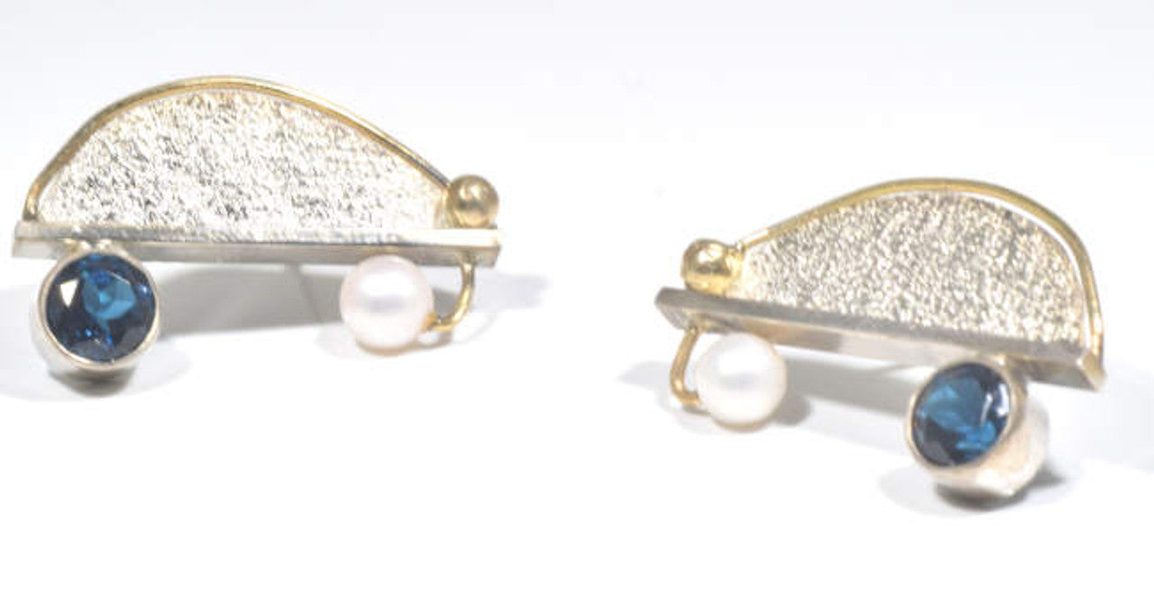 Contemporary London Blue Topaz & Pearl Earrings