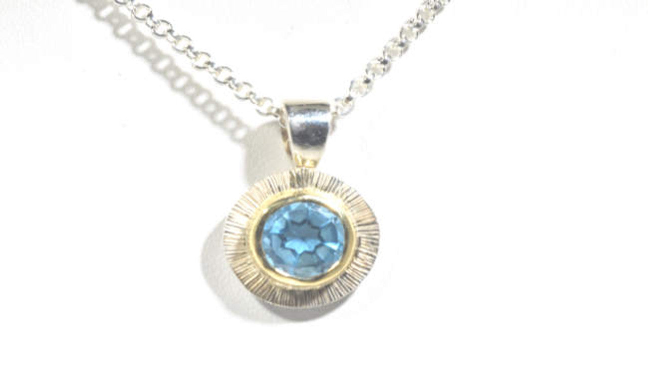 Blue Topaz Slash Two Tone Pendant