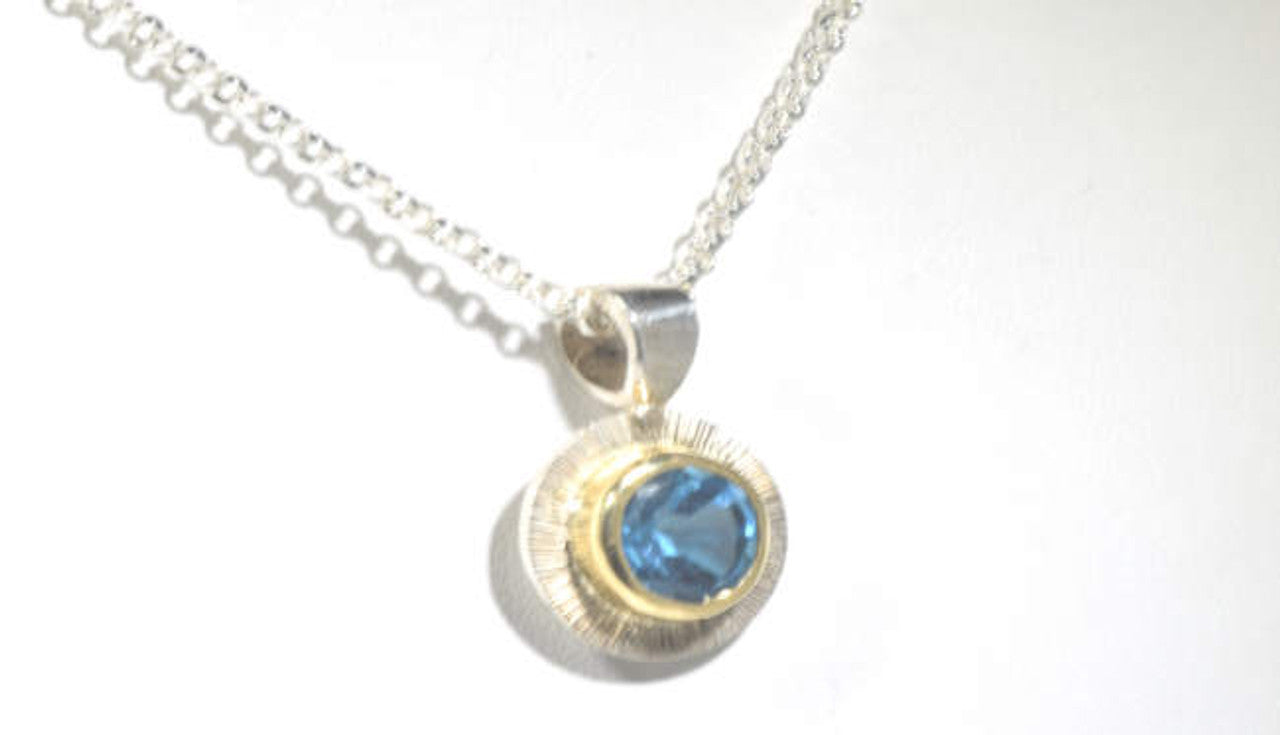 Blue Topaz Slash Two Tone Pendant