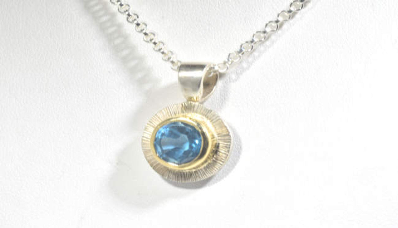 Blue Topaz Slash Two Tone Pendant