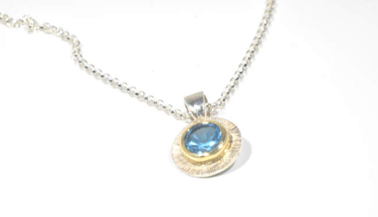 Blue Topaz Slash Two Tone Pendant