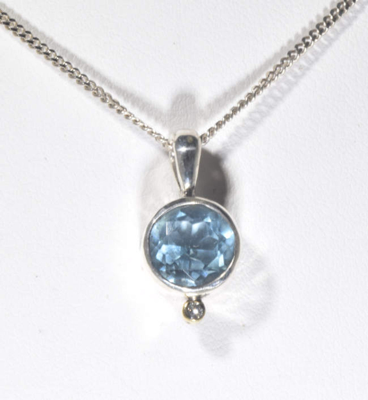 Blue Topaz & Diamond Sterling Silver Pendant