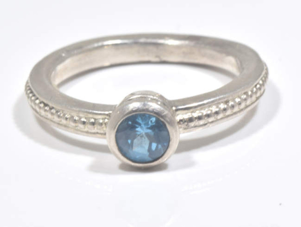 Blue Topaz Sterling Silver Beaded Ring