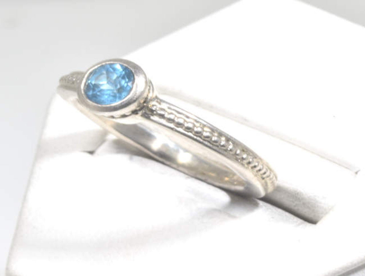 Blue Topaz Sterling Silver Beaded Ring