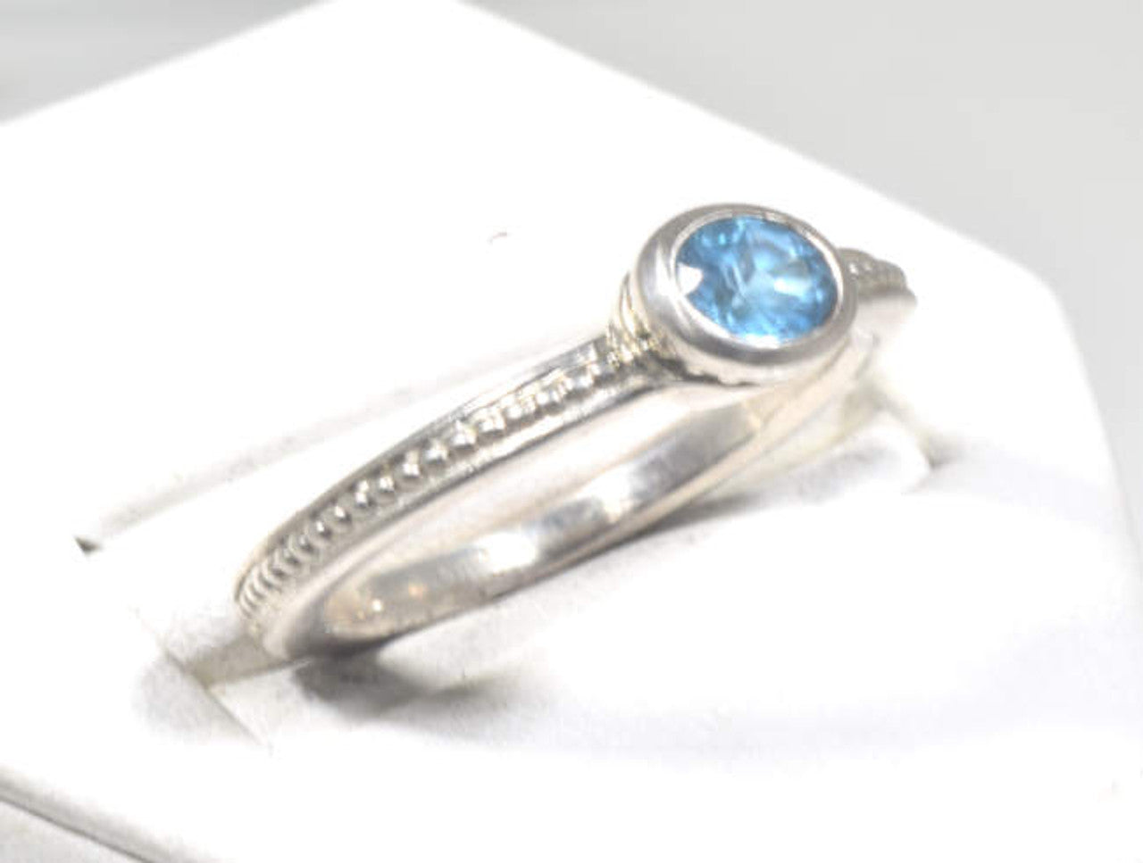 Blue Topaz Sterling Silver Beaded Ring