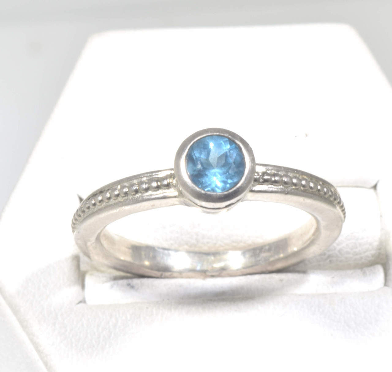 Blue Topaz Sterling Silver Beaded Ring