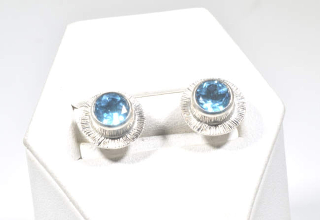 Blue Topaz Slash Sterling Studs