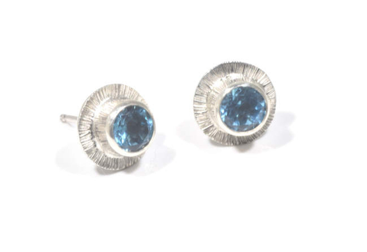 Blue Topaz Slash Sterling Studs