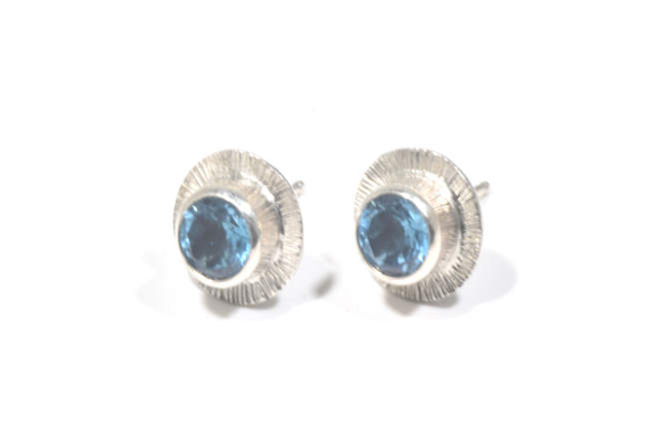 Blue Topaz Slash Sterling Studs