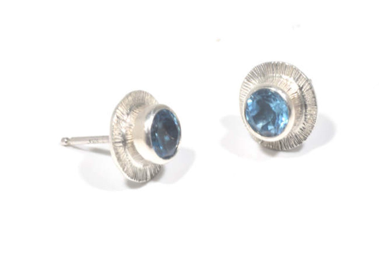 Blue Topaz Slash Sterling Studs