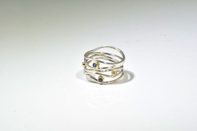 Blue Sapphire and Diamond Sterling Silver Wire Ring