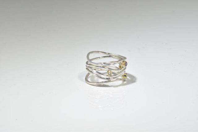 Blue Sapphire and Diamond Sterling Silver Wire Ring