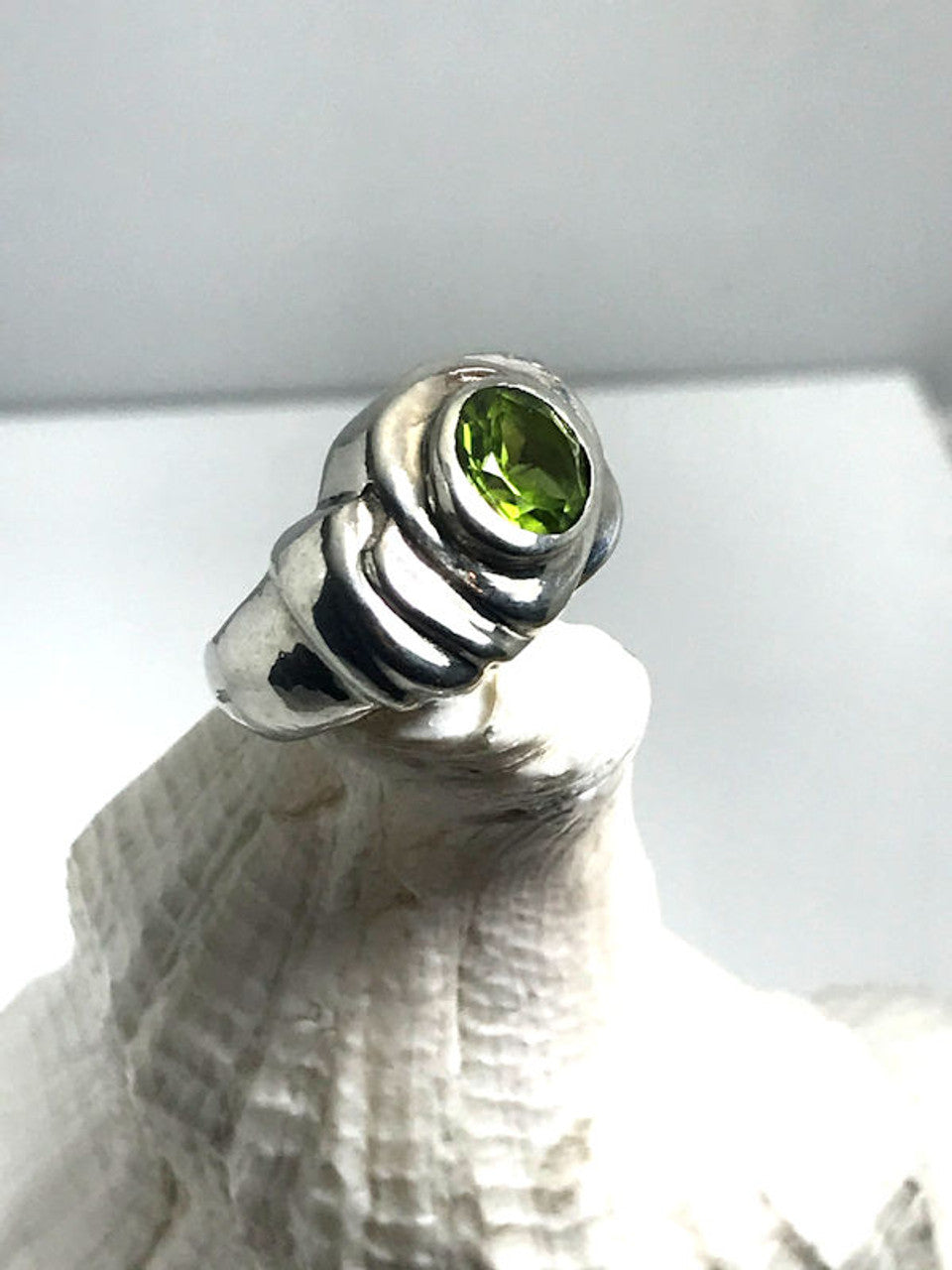 Peridot Step Silver Ring
