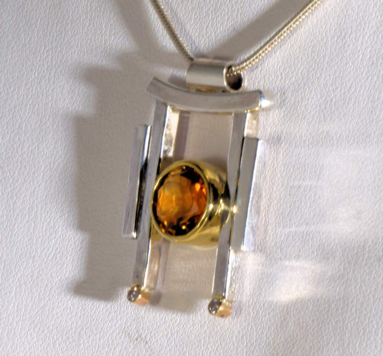 Citrine Bar Set Diamond Pendant
