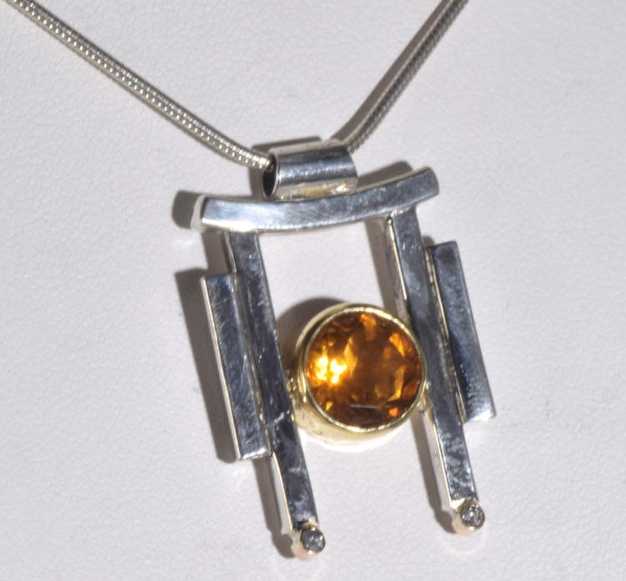 Citrine Bar Set Diamond Pendant
