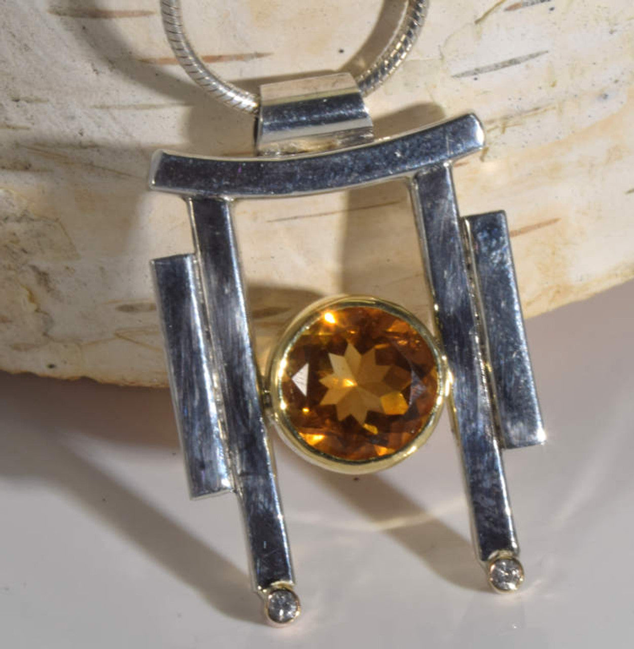 Citrine Bar Set Diamond Pendant