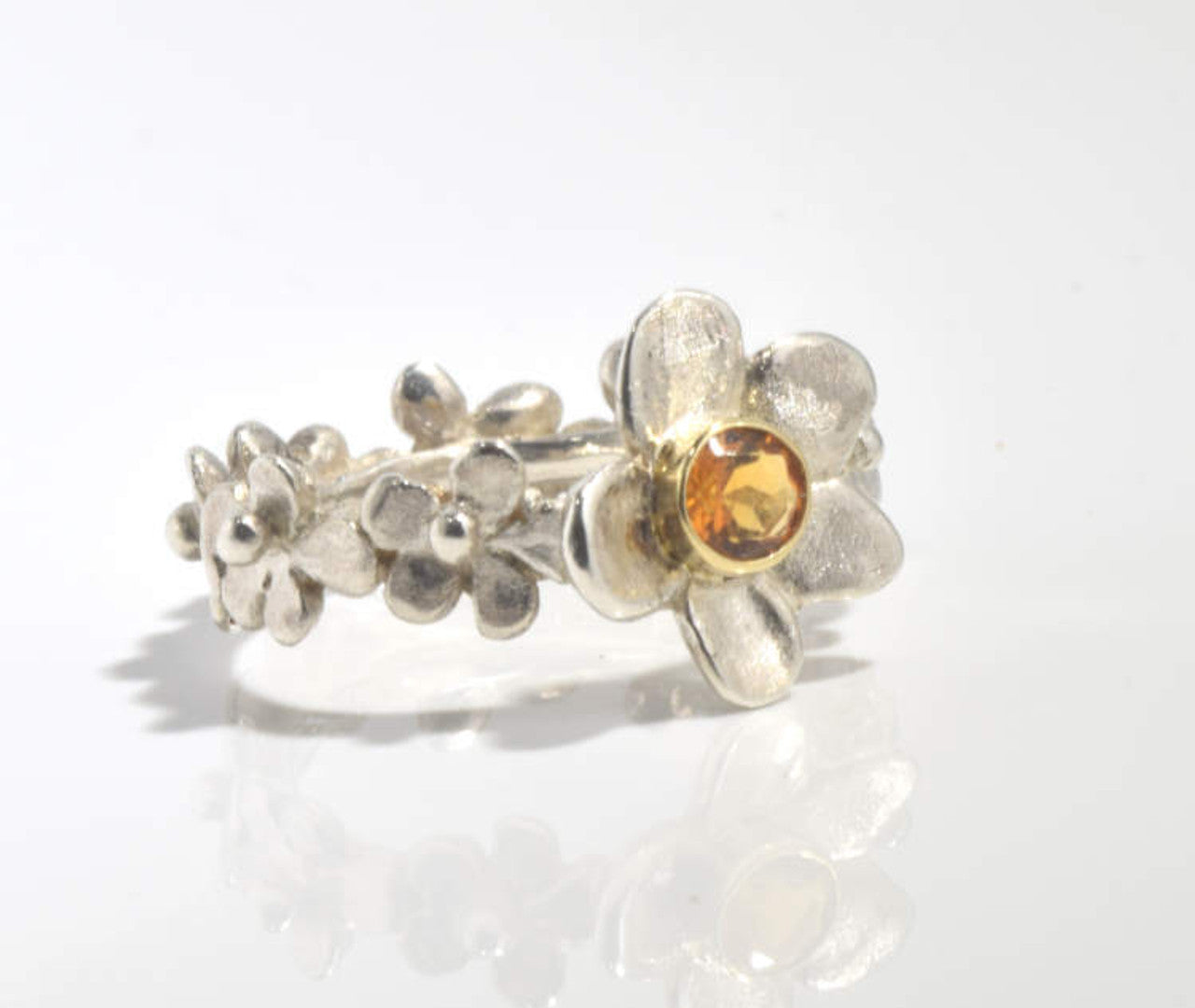 Citrine Flower Sterling Ring