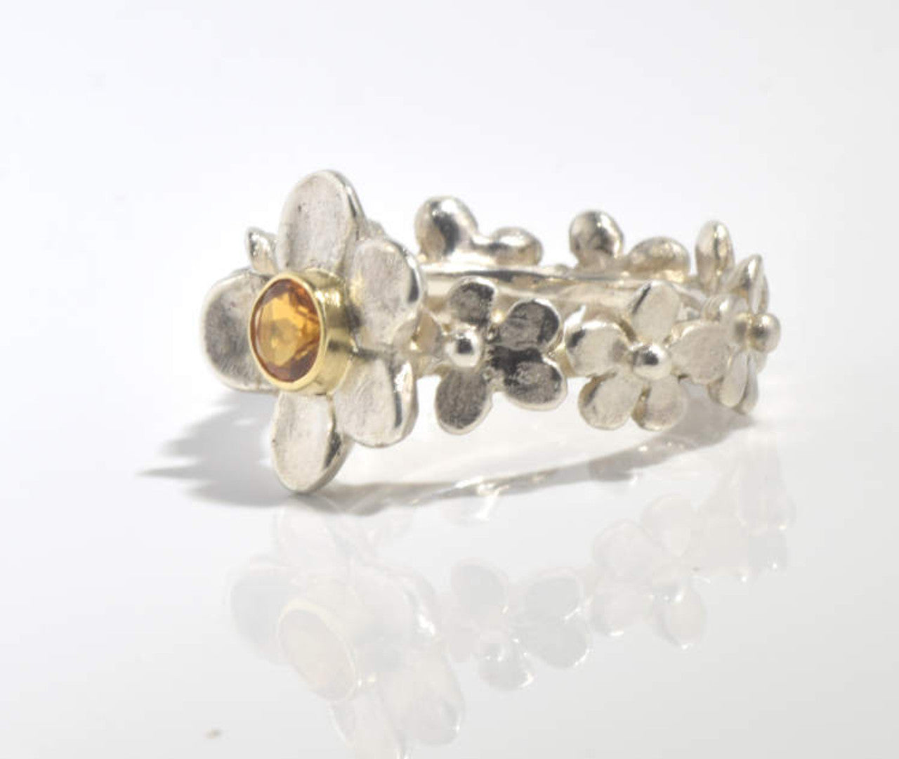 Citrine Flower Sterling Ring