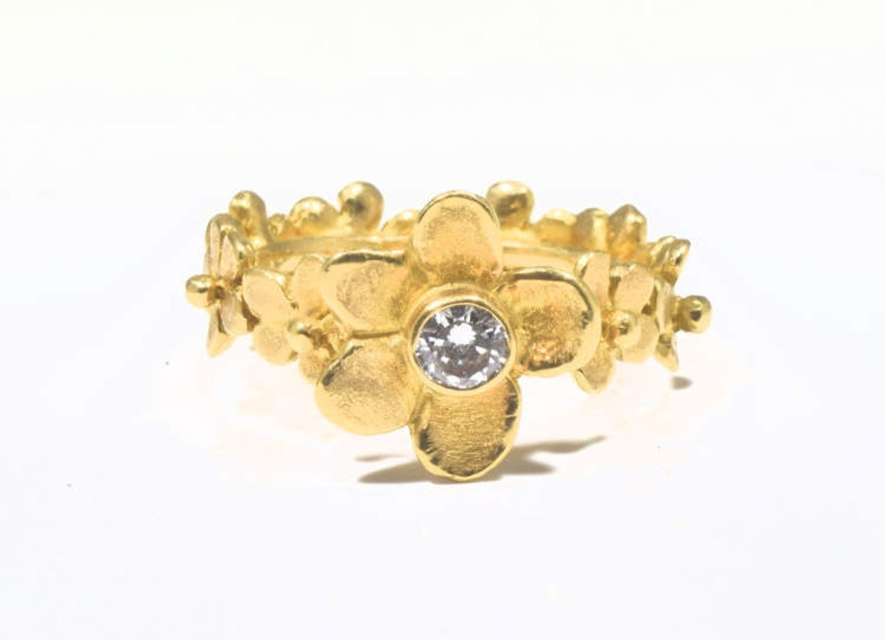 Diamond Flower 18K Yellow Gold Ring