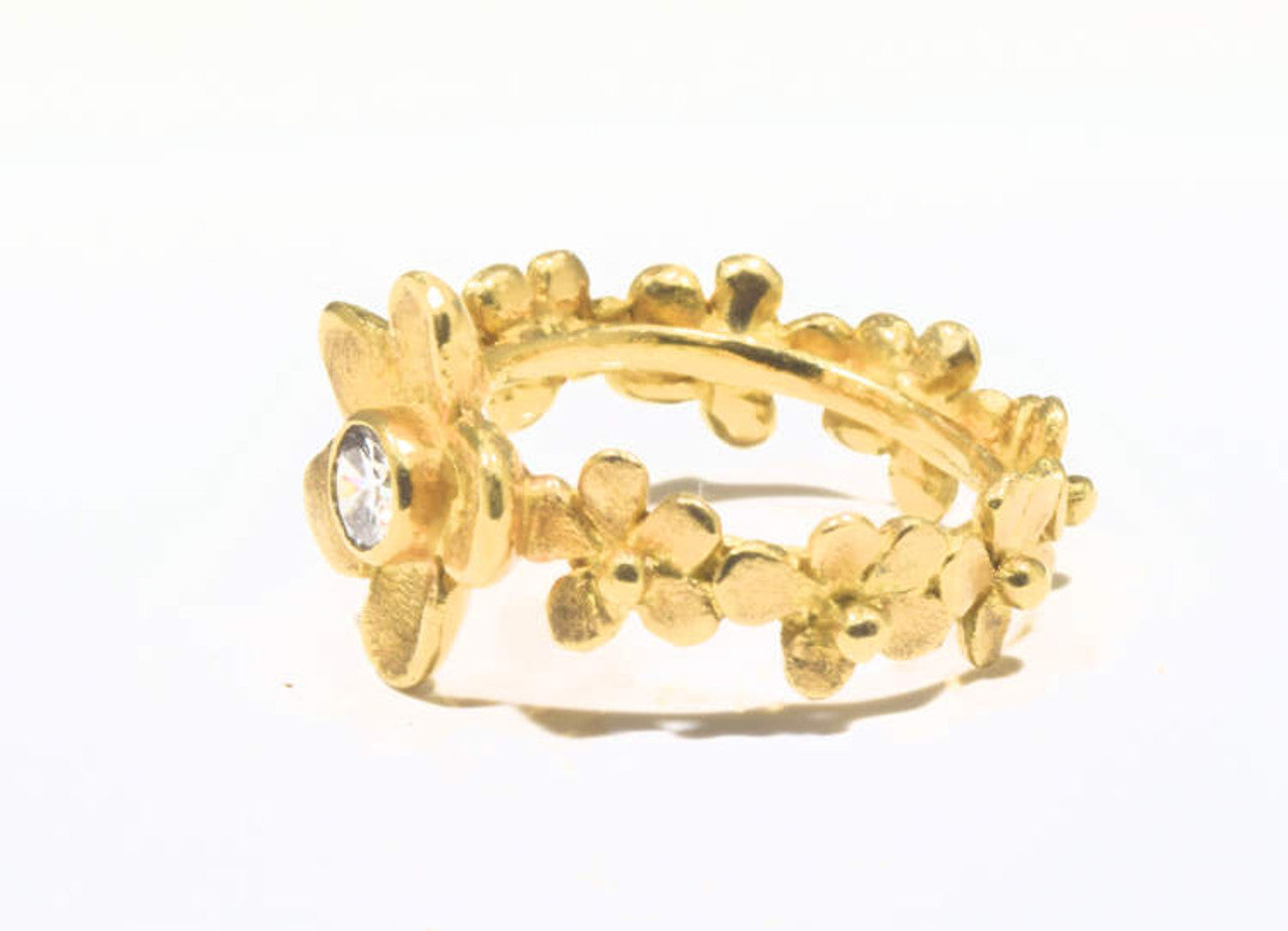 Diamond Flower 18K Yellow Gold Ring