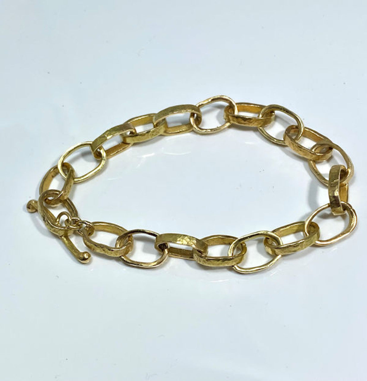Hammered Gold Oval Link Bracelet