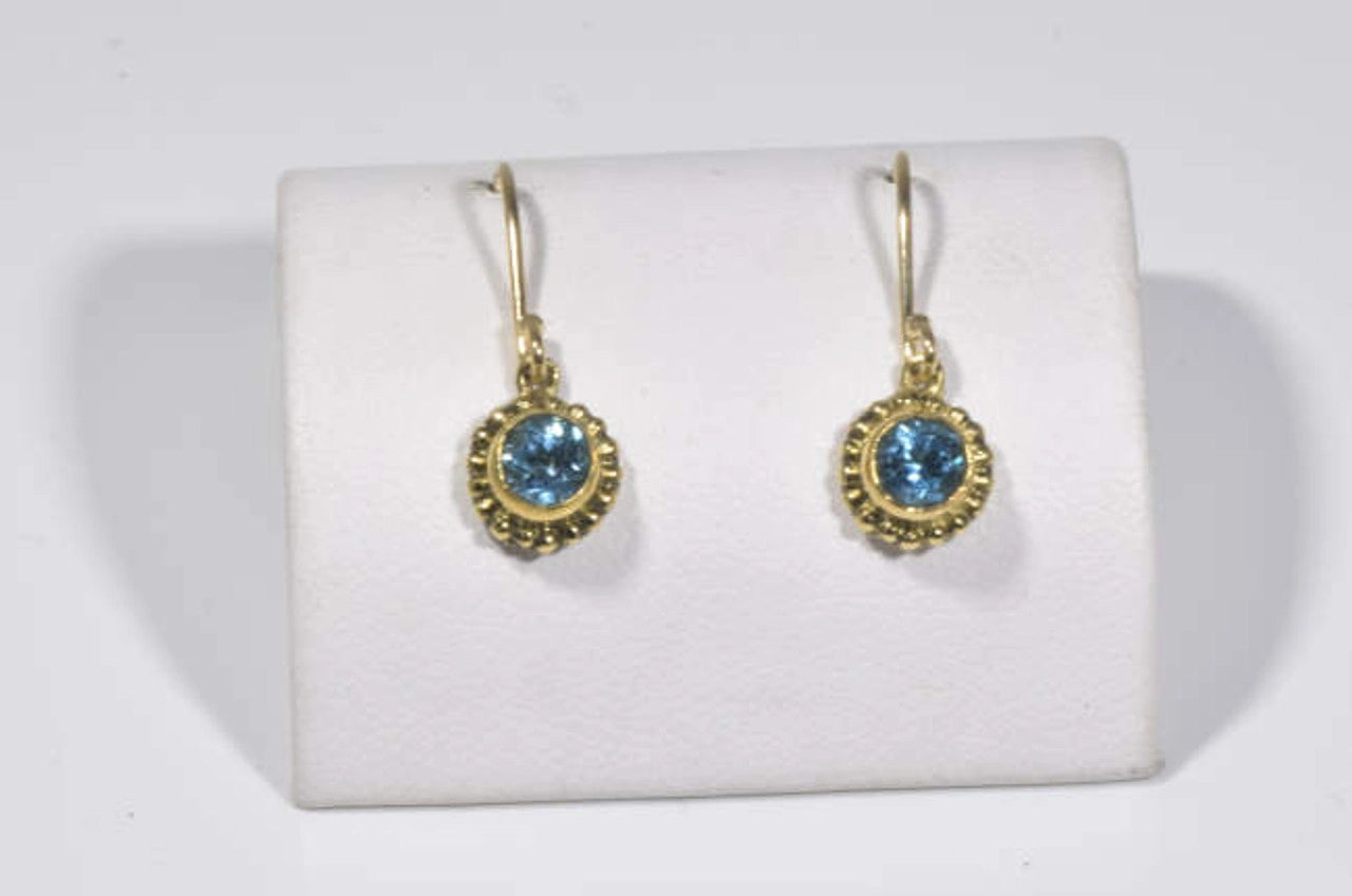 Blue Topaz Yellow Gold Beaded Dangle Earrings