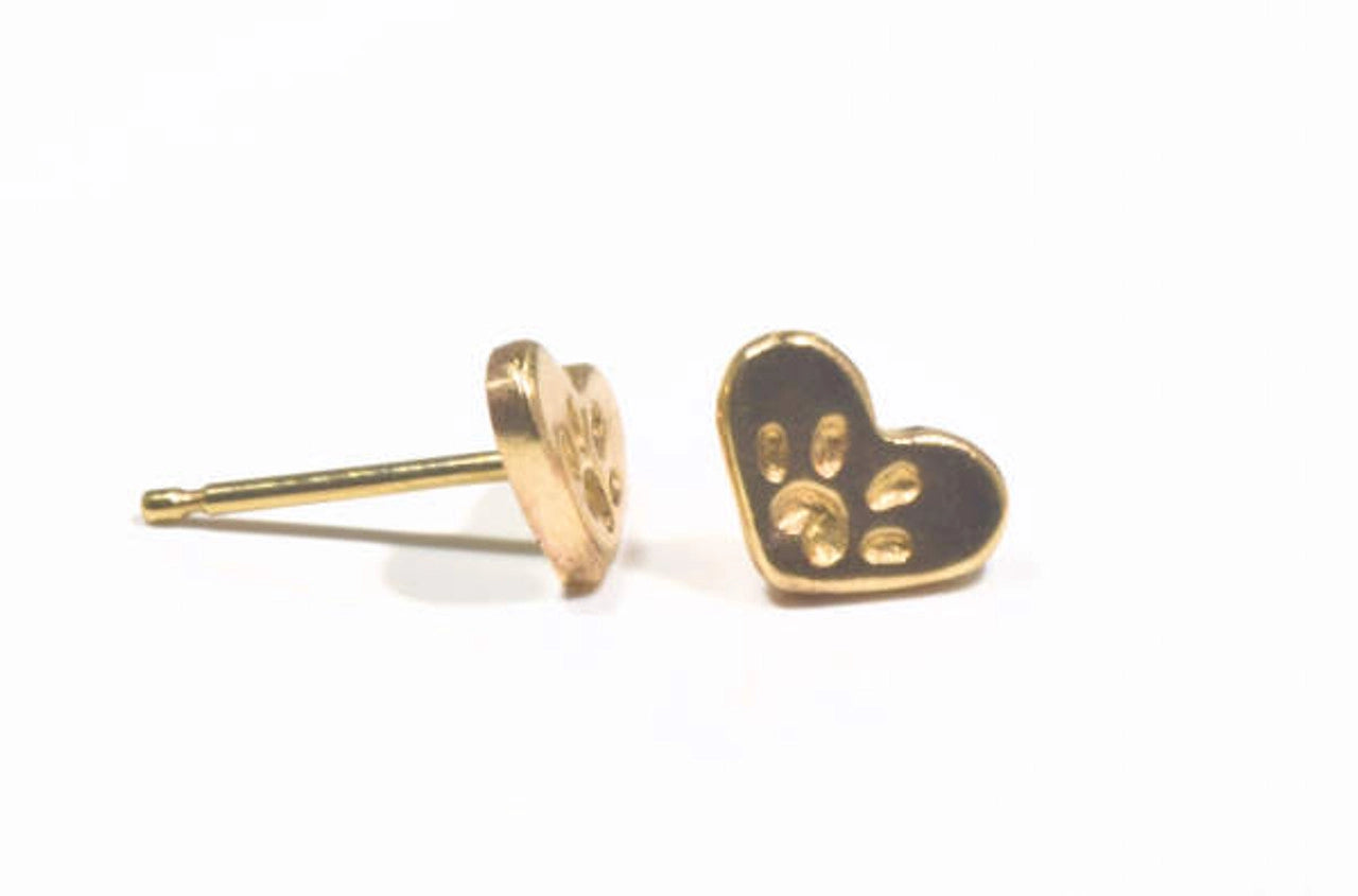 Paw Heart Gold Studs