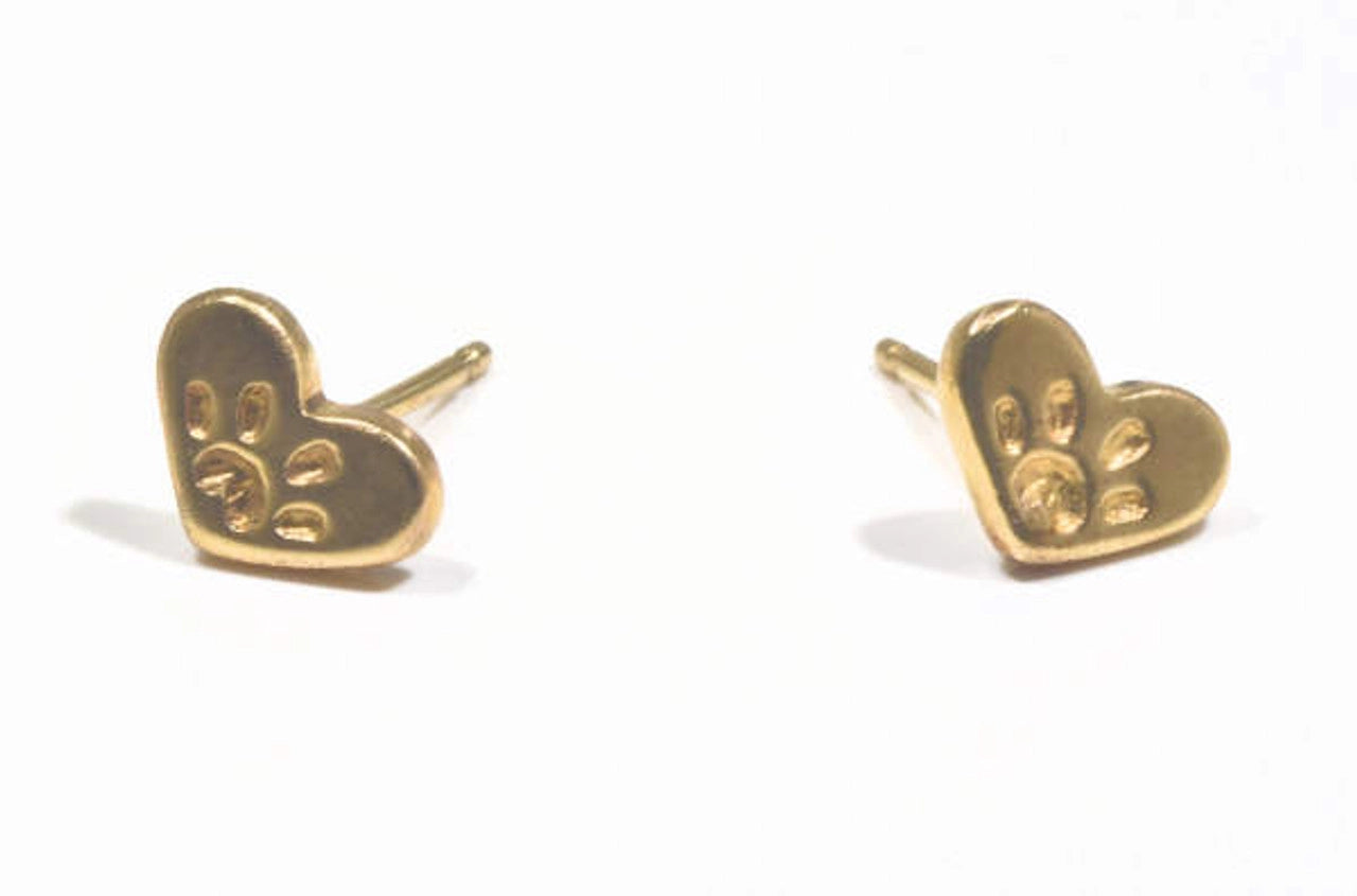 Paw Heart Gold Studs