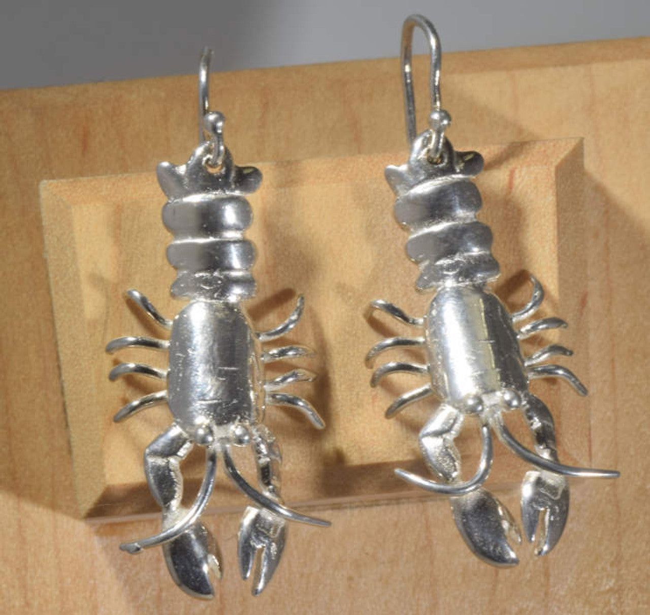 Maine Lobster Silver Dangle Earrings