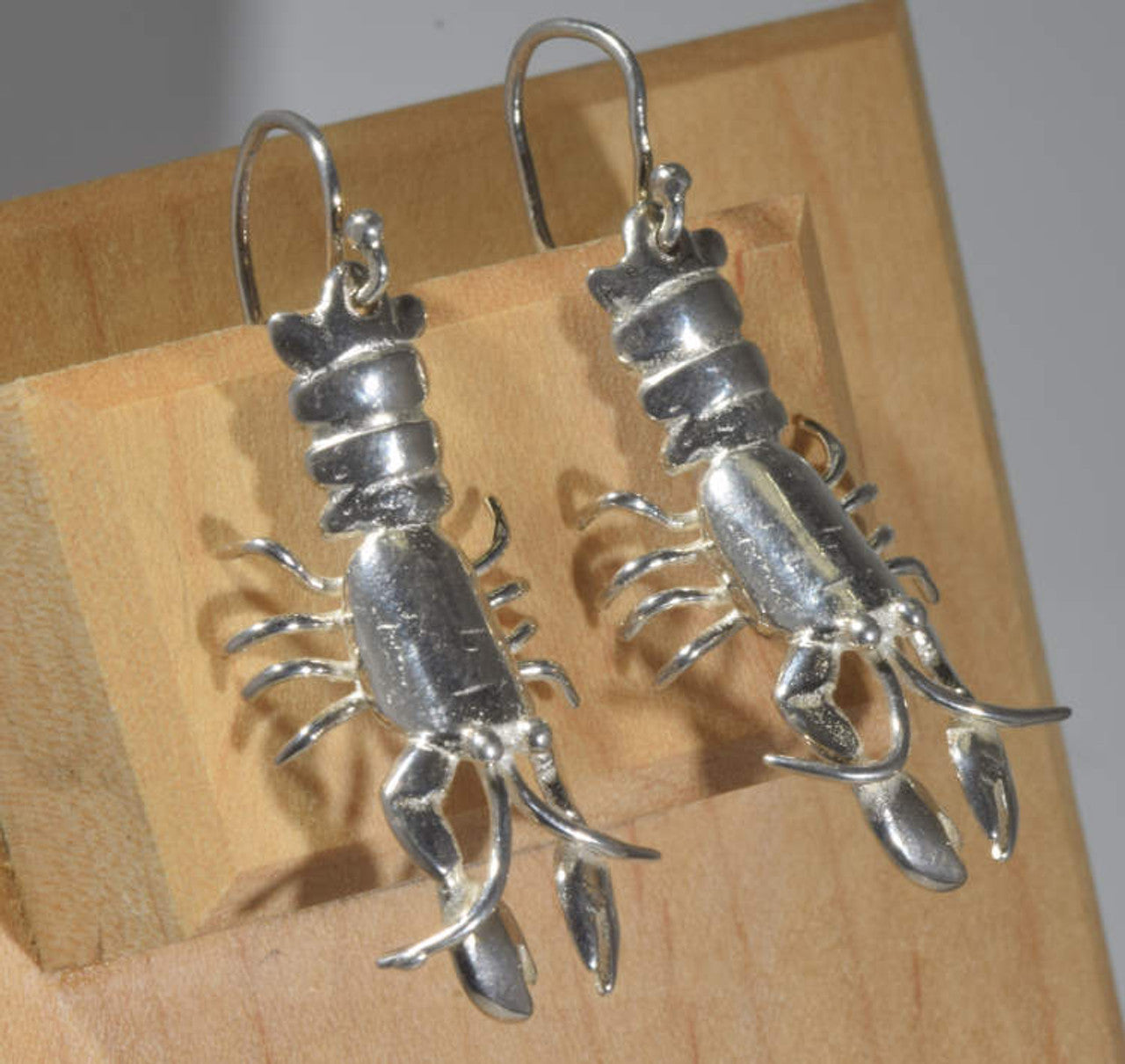Maine Lobster Silver Dangle Earrings