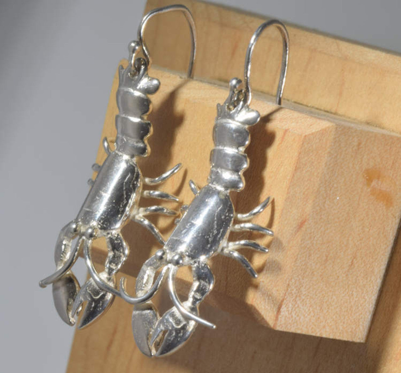 Maine Lobster Silver Dangle Earrings