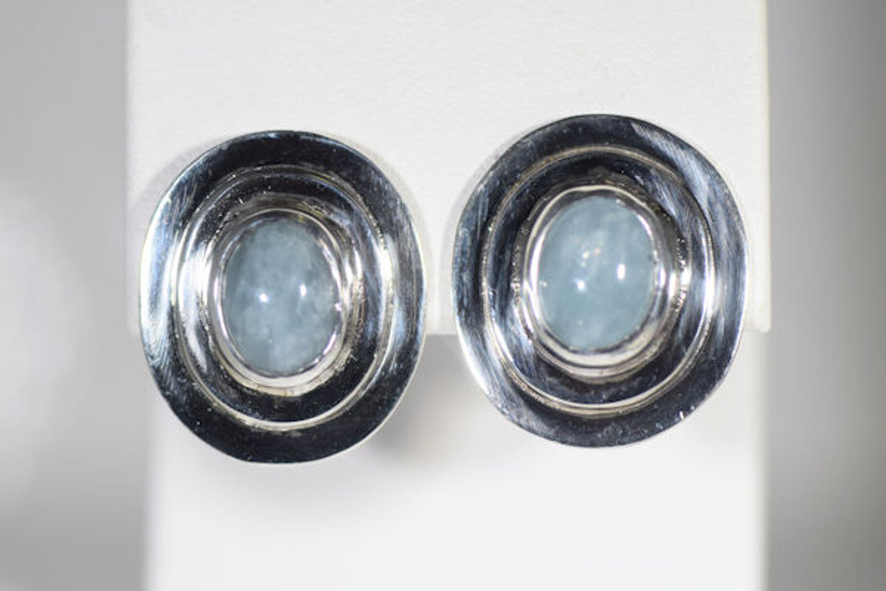 Aquamarine (Maine) Cabochon Sterling Silver Earrings