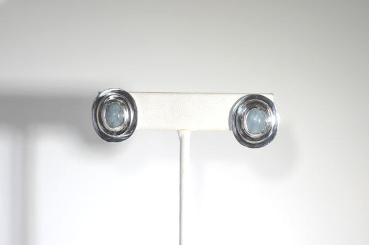 Aquamarine (Maine) Cabochon Sterling Silver Earrings