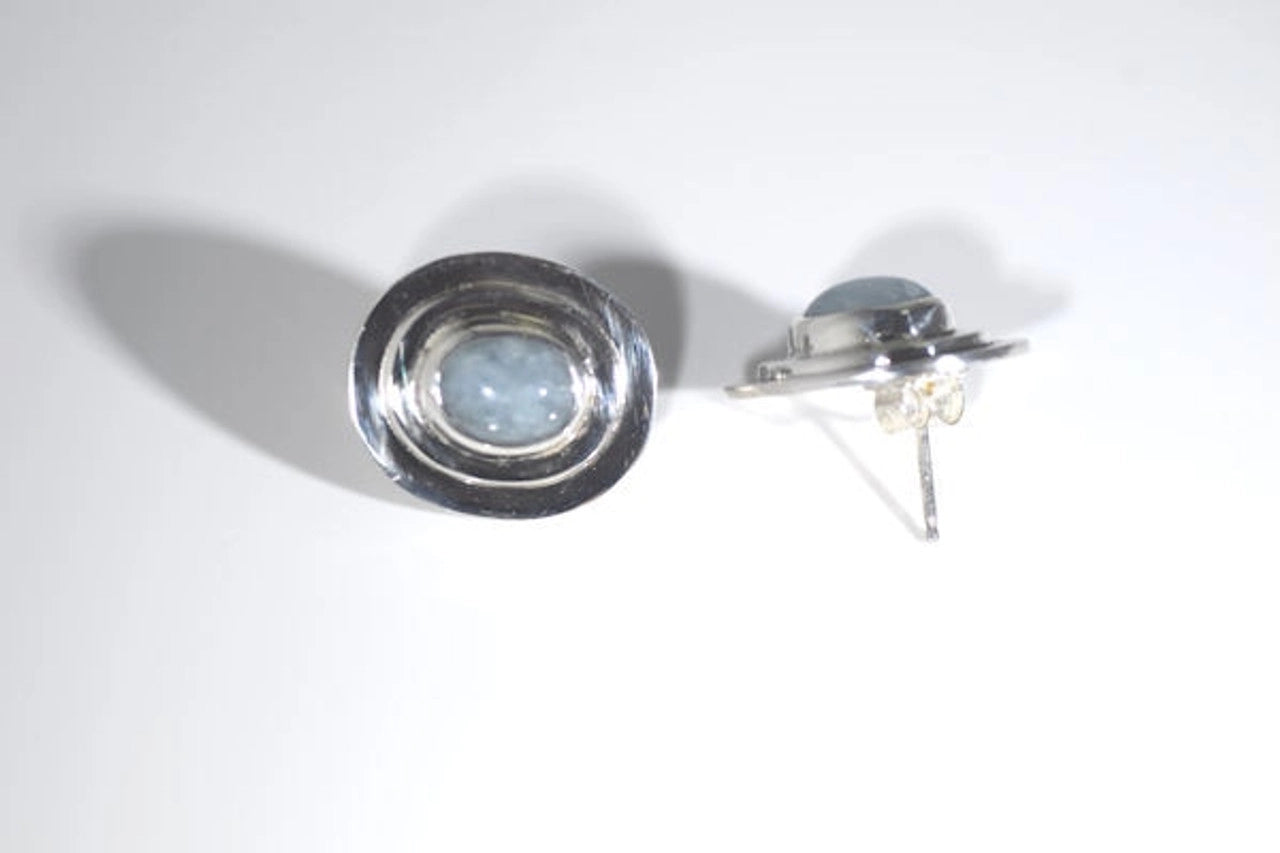 Aquamarine (Maine) Cabochon Sterling Silver Earrings