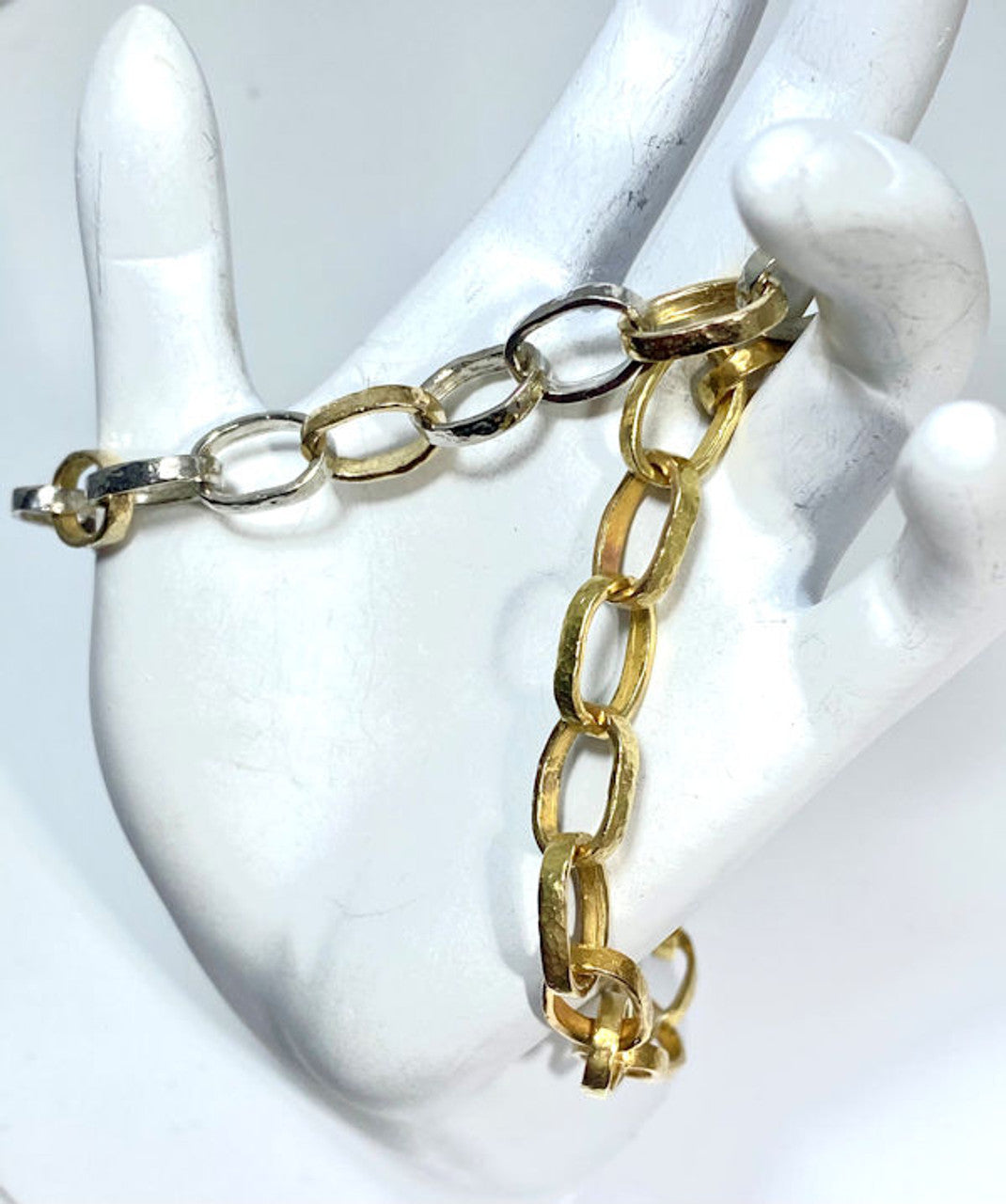 Hammered Link Two Tone Bracelet