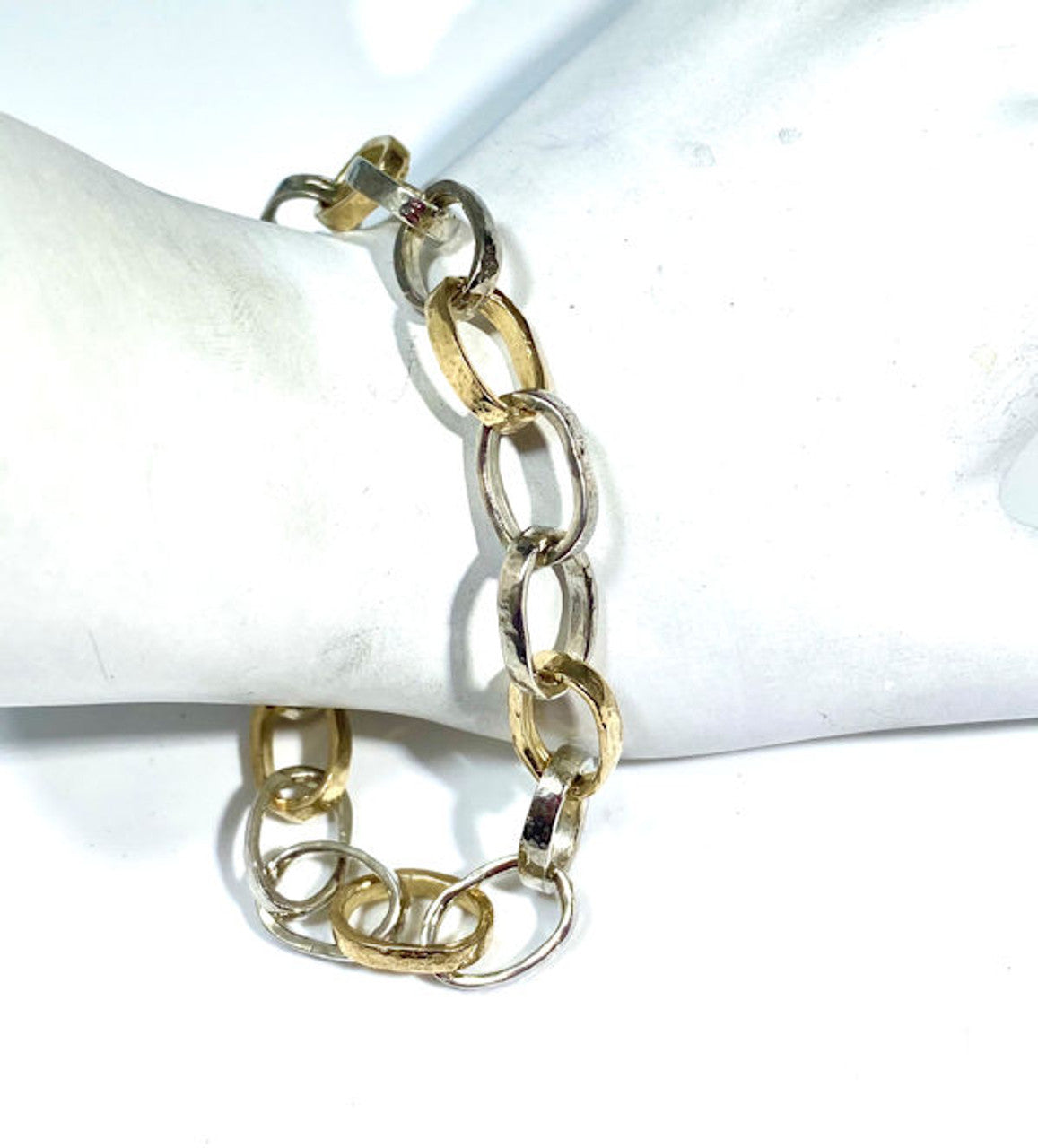 Hammered Link Two Tone Bracelet