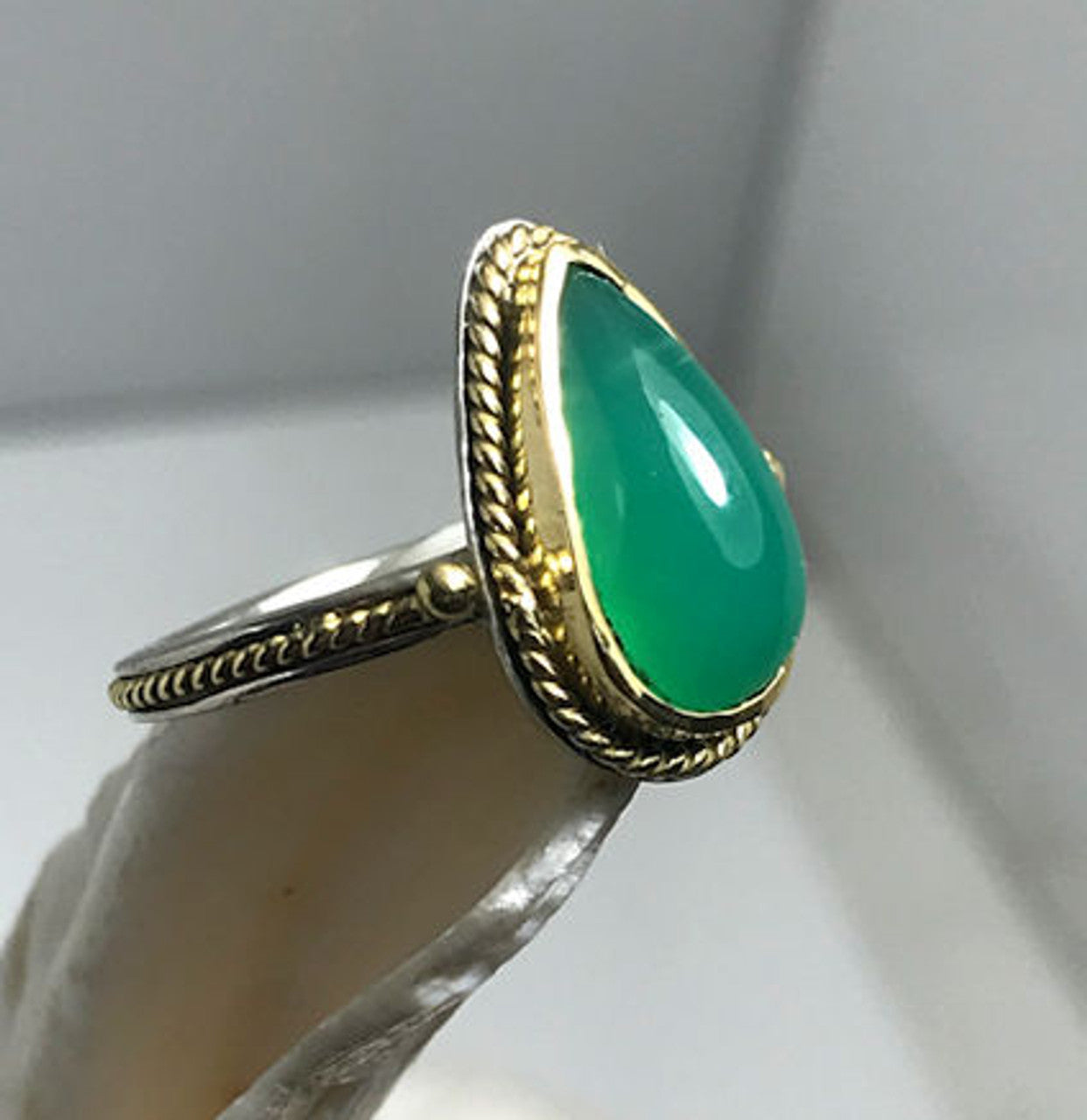 Chrysoprase Silver and Gold Ring