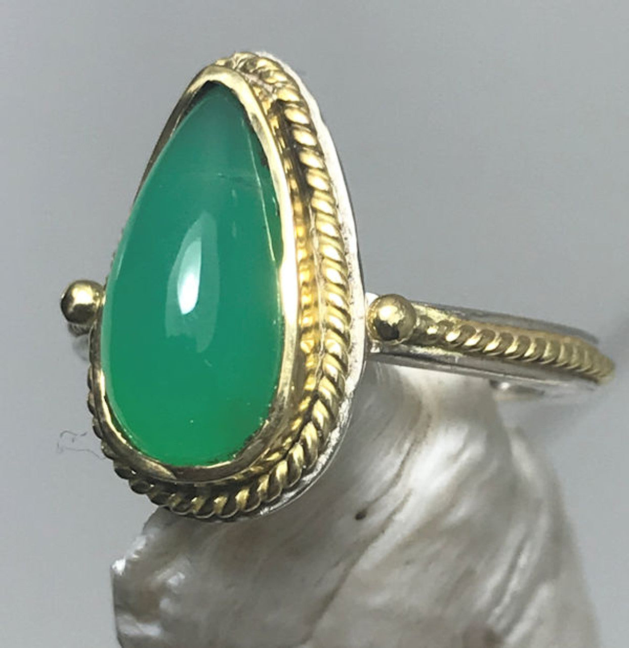 Chrysoprase Silver and Gold Ring