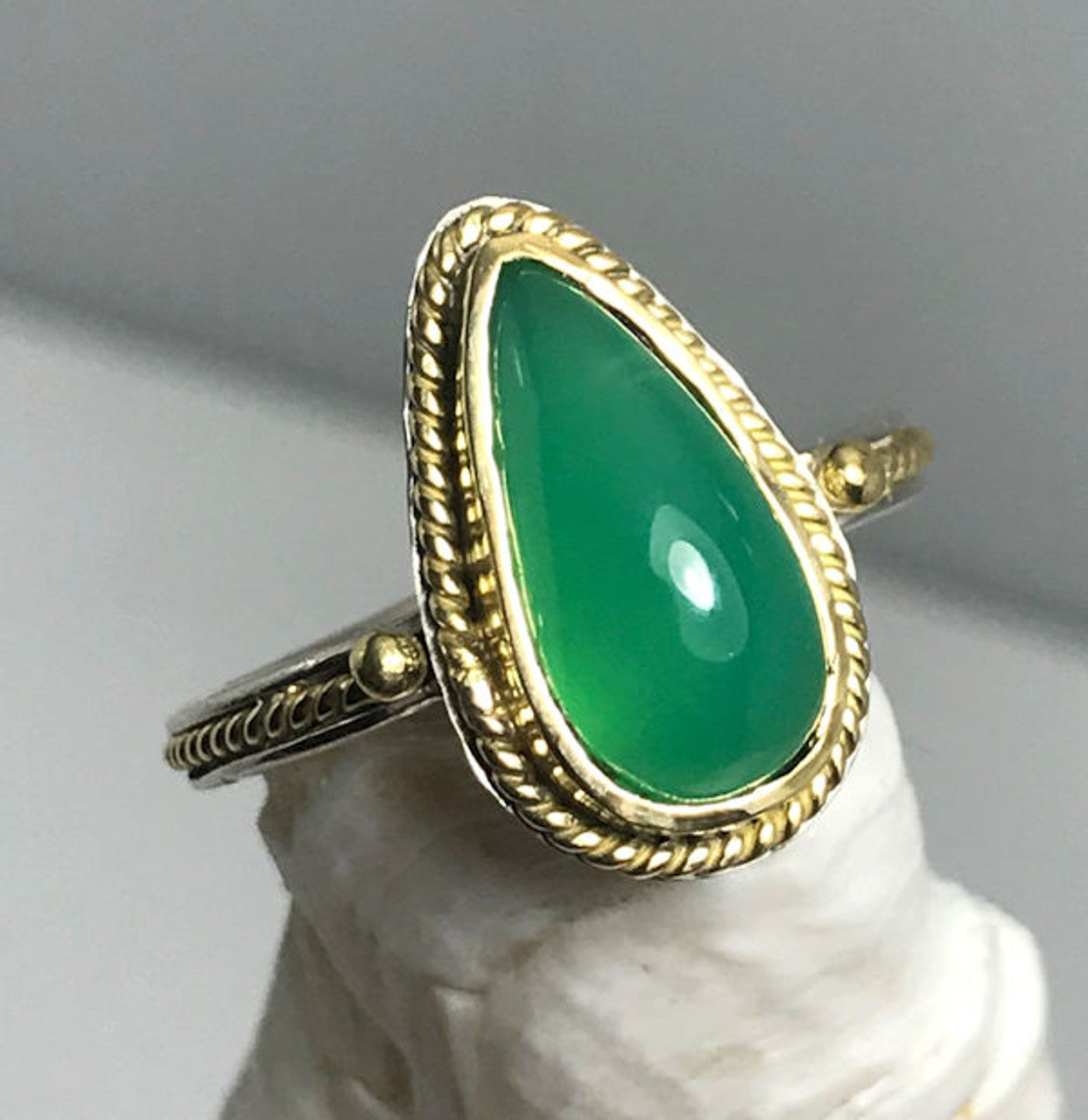 Chrysoprase Silver and Gold Ring