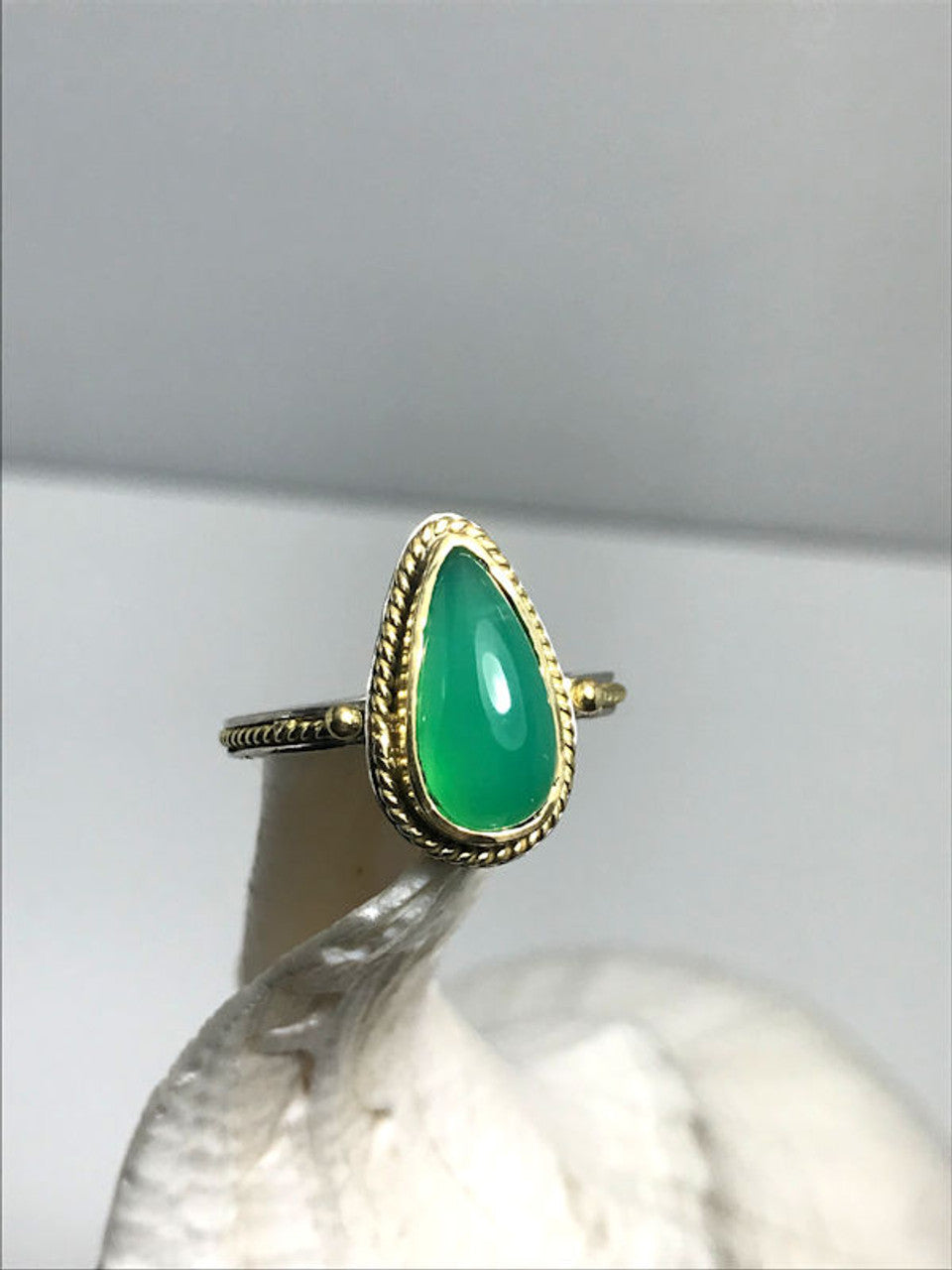 Chrysoprase Silver and Gold Ring